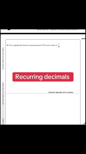GCSE recurring decimals question #revision #gcsemaths #exam #study