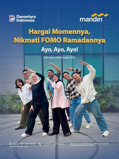 FOMO Ramadan buat makan, belanja sampai traveling dari Bank Mandiri? Ayo, ayo, ayo! 😆✨ Nggak perlu takut boros karena kamu bisa hemat hingga Rp2 juta* di berbagai merchant pilihan di kategori FnB, Groceries, Fashion, Travel, dan lain-lain. 🛍️✈️🍽️ Yuk, hargai momennya, manfaatkan promonya hingga 31 Maret 2026! 💙✨ Info lengkap: bmri.id/Ramadan2026 Bank Mandiri berizin dan diawasi oleh Otoritas Jasa Keuangan dan Bank Indonesia, serta merupakan peserta penjaminan LPS. #FOMORamadan #HargaiMomen #