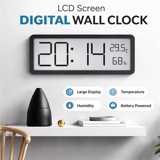 Digital Wall Clock, LCD Display Time Clock, Temperature & Humidity Monitor, Electronic Desktop Clock, Battery Operated Clock - Etsy