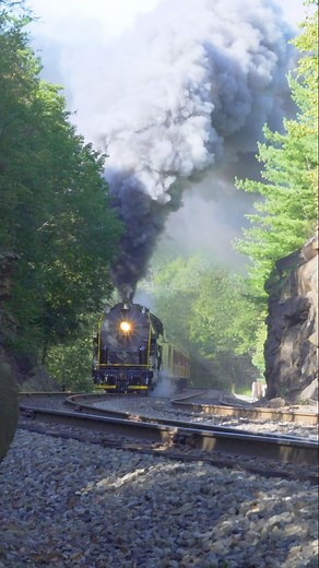 Reading and Northern 2102, one of four extant ex Reading Railroad T-1 opens up the throttle at CARBON and hammers up the lehigh gorge into Glen Onoko, eventually heading to Pittston PA. The gorge is a favorite for railfans and nature lovers alike. #steamlocomotive #steamtrain #traintok #railroad #pennsylvania #steam | Rail Brothers