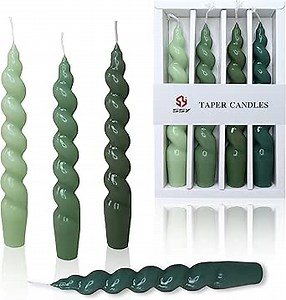 4 PCS Spiral Taper Candles 7.5 inch - Gradient Color Taper Candlesticks -Green Twisted Candles Unscented for Home Decor, Relaxation & All Occasions
