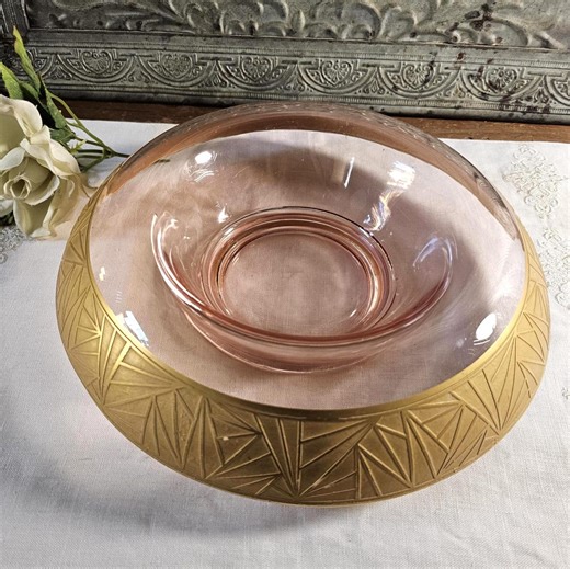 Rare 1930s Art Deco Console Bowl | Peach-blo Pattern E729 by Cambridge Glass Co - Etsy
