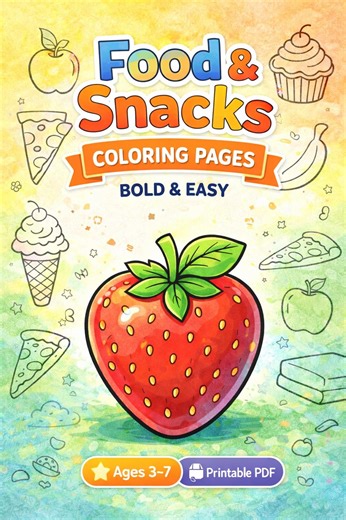 Food and Snacks Coloring Pages for Kids | Bold & Easy Printable PDF | Fun Food Coloring Book Ages 3–7 - Etsy
