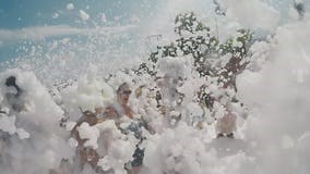 Kemer, Turkey, June 2018: Beach Foamy Party from the Inside. a Lot of Foam, Tourists Have Fun on the Beach, Wet and Stock Video - Video of party, diversion: 120150845