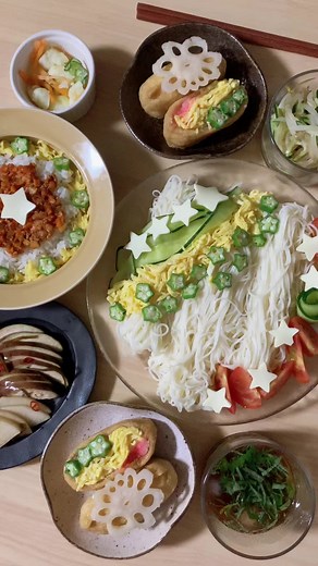 七夕メニュー🎋: いなり寿司とそうめんの簡単レシピ