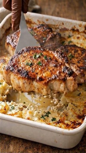 Garlic Herb Baked Pork Chops with Creamy Potatoes