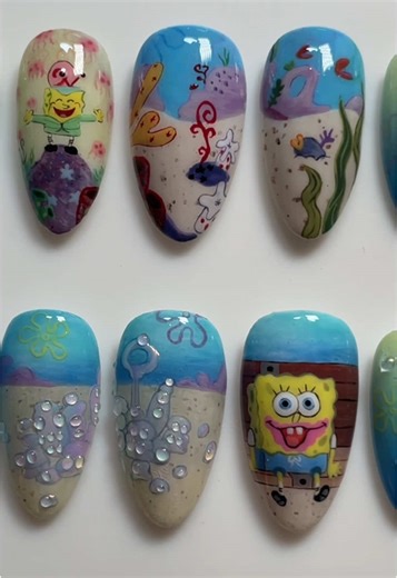 Creative 3D Nail Art Designs with SpongeBob Inspiration