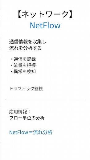【応用情報技術者試験】NetFlowとは？30秒で要点解説 #NetFlow #応用情報技術者試験 #ネットワーク #用語解説 #聞き流し