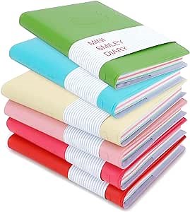 6 Pcs Smile Pocket Notebooks, Mini Diary Notepad Memo Book, Small Journal with PU Cover, Portable Candy Colors Note Book for School Office Supplies, Kawaii Notebook for Girls Women Gifts
