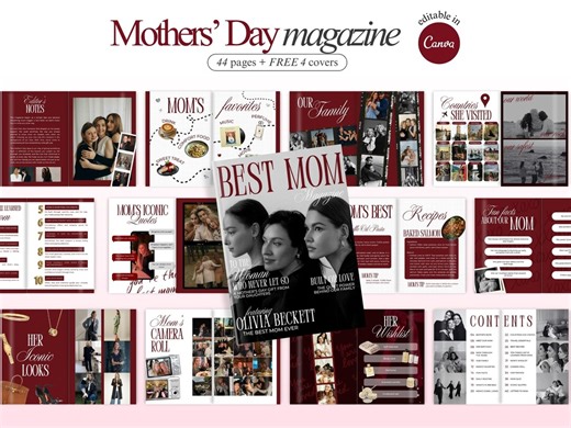 Editable Mother's Day Magazine Template Personalized Best Mom Birthday Gift Custom Family Magazine Aesthetic Red Magazine for Mother's Day - Etsy