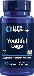 Life Extension Youthful Legs, Blood Flow, Vein Support, Circulation Supplement, Leg Health, Orange Peel Extract, diosmin, Gluten Free, Non-GMO, 60 softgels