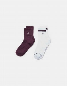 Stradivarius - Lot de 2 paires de chaussettes à rayures et broderie - Violet | ASOS