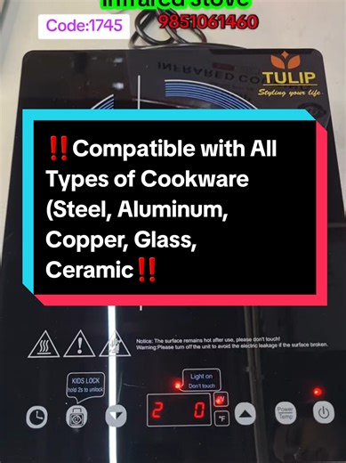 Powerful 2200W Infrared Heating✅️✅️ Compatible with All Types of Cookware (Steel, Aluminum, Copper, Glass, Ceramic)✅️✅️✅️ Fast & Even Heat Distribution✅️✅️ Stylish Olive Color Design✅️✅️ Touch Control Panel with Digital Display✅️✅️ Multiple Cooking Modes✅️✅️ Energy Efficient & Safe to Use✅️✅️ Easy to Clean Smooth Glass Surface✅️✅️ Overheat & Auto Shut-Off Protection✅️✅️ . . To Make Order Contact Us:9851061460📞☎️ Delivery all Over Nepal 🇳🇵 #infrared #tulip #fyp