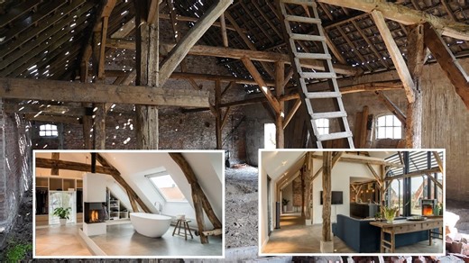 Old barn converted into a modern farmhouse with an authentic design