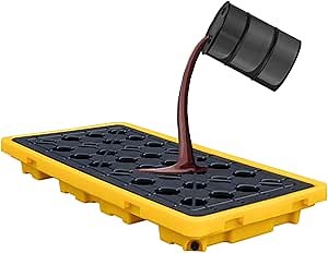 2 Drum Containment Spill Pallet, Industrial Oil Drums Anti Slip Safety Tray with Drain, Kitchen Garage Detachable Leak-Proof Polyethylene Pad Board (Color : Yellow-2 Pack, Size : 51.2"x26.8"