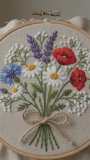 🌼 Wildflower Bouquet Hand Embroidery | Beautiful Floral Embroidery Design #Shorts