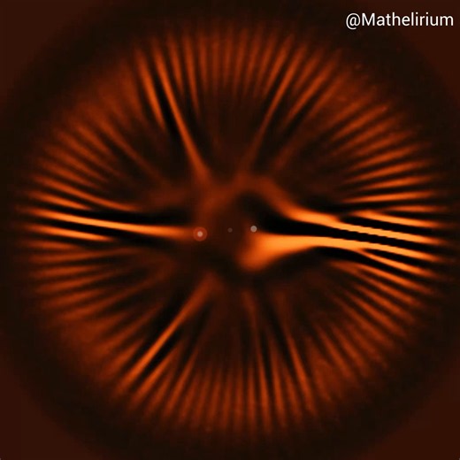 The Hidden Geometry of FractionsEvery reduced fraction a/b in [0,1] is born from the Stern-Brocot mediant rule:a/b ⊕ c/d = (a+c)/(b+d).The animation wraps each fraction around a disk by θ = 2πa/b, while its visible scale follows the Ford-circle law rₐ⧸ᵦ = 1/(2b²). The glowing backdrop is a denominator-resonance field built from phases qθ, weighted by Euler’s totient φ(q), which counts the reduced residue classes modulo q.As new Stern-Brocot fractions appear, they inject heat into that same denom