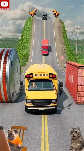 WALL HYDRAULIC CRUSH vs Cargo Trucks & School Bus| BeamNG.drive #194 #shorts #beamngdrive