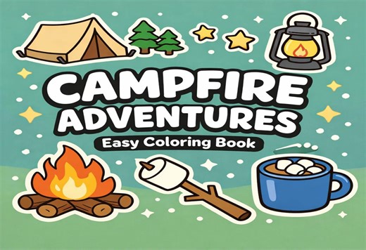 Campfire Adventures Printable Coloring Pages – 20 Cozy Outdoor Line Art Designs - Etsy