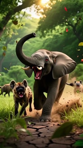 African elephant and Hyena pack showdown ❗❗#elephantattack #hyena