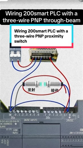 Wiring 200smart PLC with a three-wire PNP through-beam proximity switch#siemens #plc #automation #proximityswitch #electrician