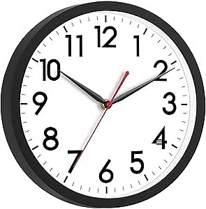 AKCISOT 12 Inch Wall Clock Silent Non-Ticking Modern Wall Clocks Battery Operated - Analog Classic Clock for Office, Home, Bathroom, Kitchen, Bedroom, School, Living Room(Black)