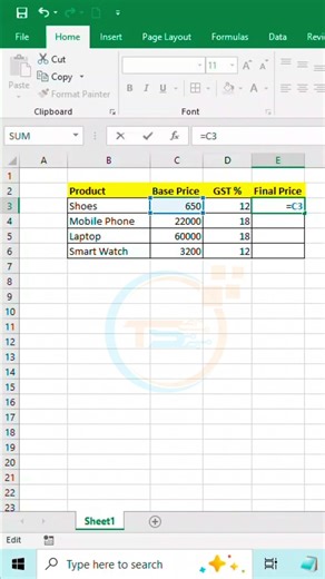 Excel GST Calculation Formula in 10 Seconds 😮🔥 #shorts