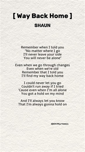 SHAUN | Way Back Home (lyrics)