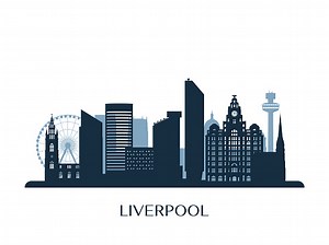 Liverpool Skyline, monochrome Silhouette. Vektor-Illustration.