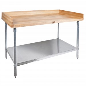 John Boos & Co. DNS02 Wood Top Baker's Table with Galvanized Base and Adjustable Undershelf - 24" x 60"