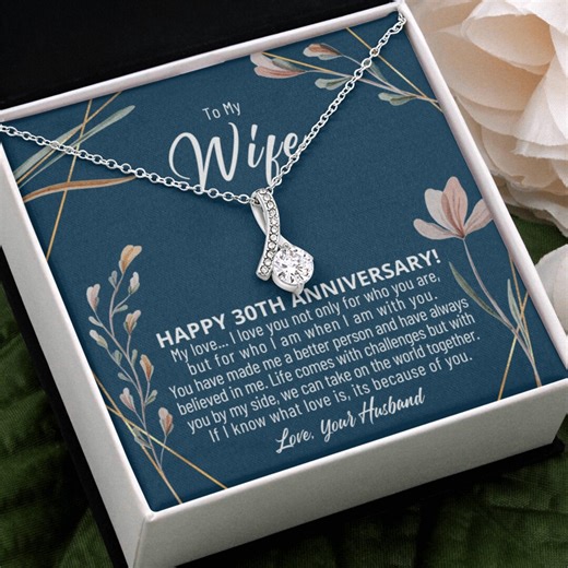 30 Year Anniversary Gift for Wife / 30th Wedding Present for Her: Alluring Beauty Necklace With Customizable Message Card and Jewelry Box - Etsy