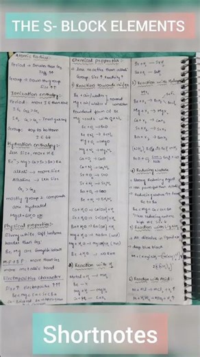 The S-block elements Shortnotes|The S-block elements notes|chemistry Class 11 ncert notes |