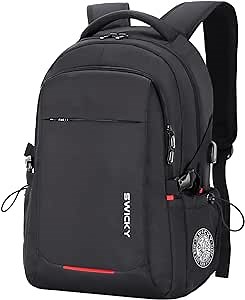 SWICKY 81669 Carry-on Water Repellent USB Port Luggage Strap Anti Theft Zip Airflow Back Panel Travel Work Laptop Backpack (Black, 17.3 Inch)