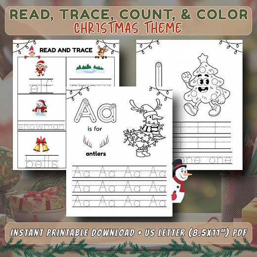 Christmas Alphabet & Counting Worksheets | A-Z, 1-10, Tracing Pages | Holiday Tracing Words - Etsy