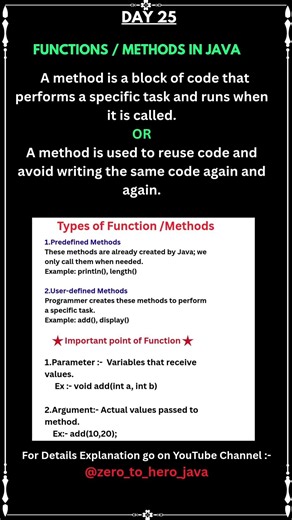 function in Java | method in java | type of functions in java | type of method in java