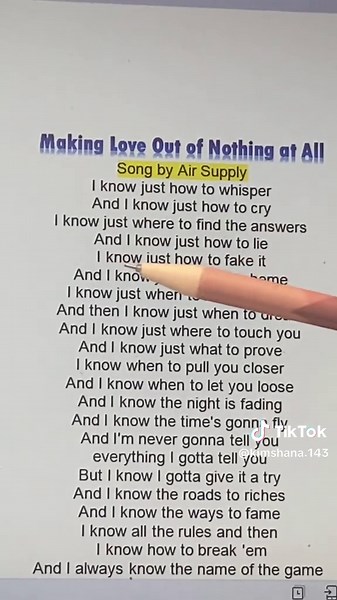Sing Along with Karaoke Lyrics for 'Making Love Out of Nothing at All'