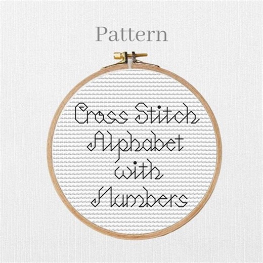 Cursive alphabet cross stitch pattern with small backstitch letters and numbers