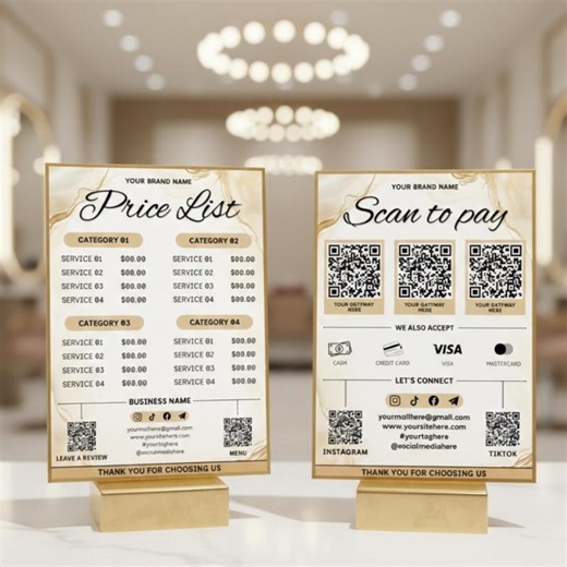 Editable Canva Scan to Pay & Price List Bundle, QR Code Payment Sign Templates, Salon Small Business Signage Kit, Digital Download - Etsy