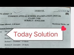Class 8 english paper solution 2026 / evening shift answer key class 8 /annual exam 2025-26 / doe