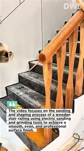 Wooden Stair Railing Sanding and Shaping Process | Smooth Finish with Power Tools