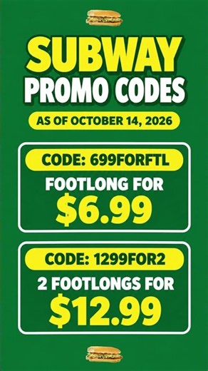 Subway Promo Codes as of October 14, 2026
