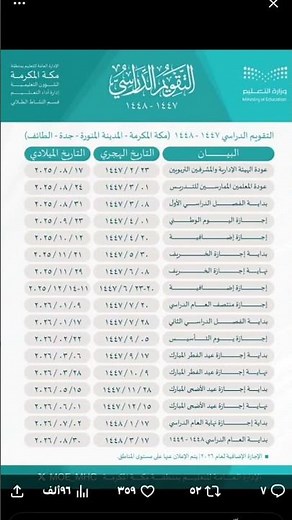 التقويم الدراسي للعام 1447_1448 مكة المكرمة_المدينة المنورة _جدة_الطائف #اكسبلور