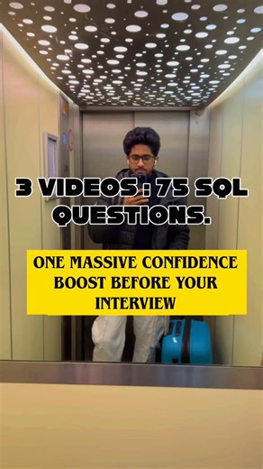 Abhisek Sahu on Instagram: "You know that panic before an SQL interview? When you feel one solid practice set could boost your confidence instantly? That’s exactly why this Last-Minute SQL Interview Kit exists. ✅ Follow & Comment '75' , I will send exact links of this resources It’s designed to increase your success chances by up to 75% by focusing only on what actually gets asked. You’ll solve 75 medium + hard SQL questions through just 3 powerful videos: 1 - Solve 50 questions on hospital data