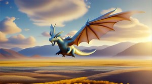Download A dragon flying over a field with mountains in the background for free