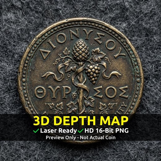 Challenge Coin 3D Depth Map, CNC PNG File, Fiber Laser, Lightburn, Engraving, Embossed, Grayscale, Height Map, Dionysus Thyrsus Staff Greek - Etsy