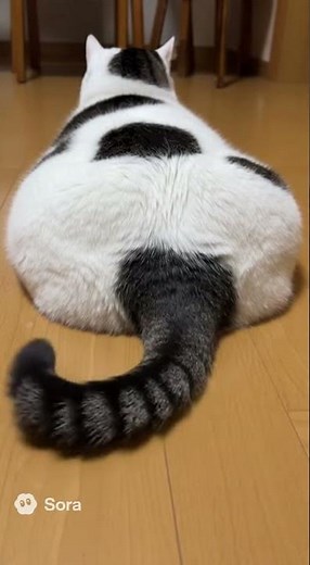 Chubby Cow Cat Wiggles Its Tail | Relaxing Realistic Cat Animation #anime #cat #cute