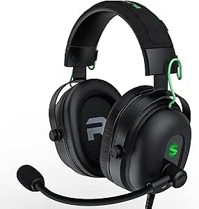 Black Shark Gaming Headset with Noise Canceling Cardioid Mic, Over-Ear Headphones for PC, PS4, PS5, Xbox, Switch, 50mm Dynamic Drivers & LED Light