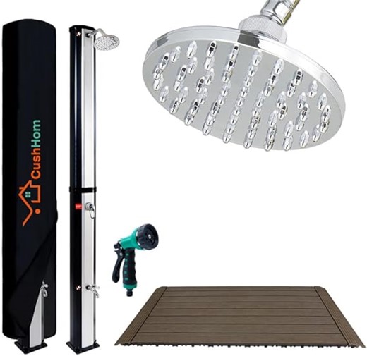 CCLIFE Solardusche 60L mit Bodenplatte und Handbrause Solar Gartendusche Pooldusche Regendusche Außendusche Garten Brause warmes Wasser