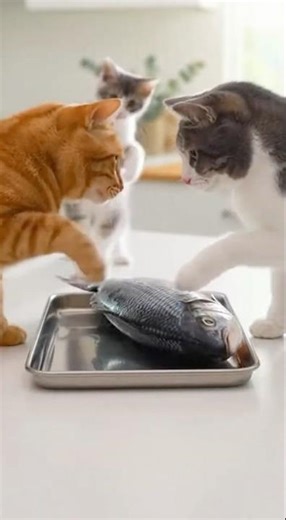 Cats Engage In Hilarious Game Over Raw Fish #cats #slapping