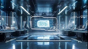 cybernetic laboratory ballroom within a futuristic. seamless looping overlay 4k virtual video animation background